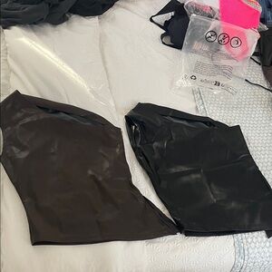 Black Faux Leather Top and and brown top 
2 tops